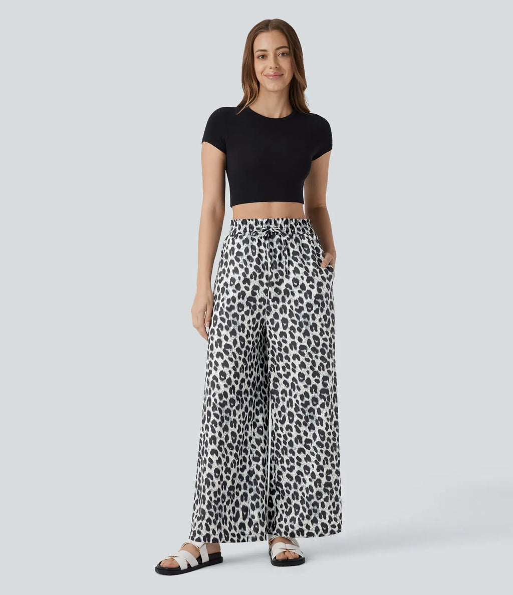 Lisette | Casual Broek Met Hoge Tailleband &amp; Leopard print