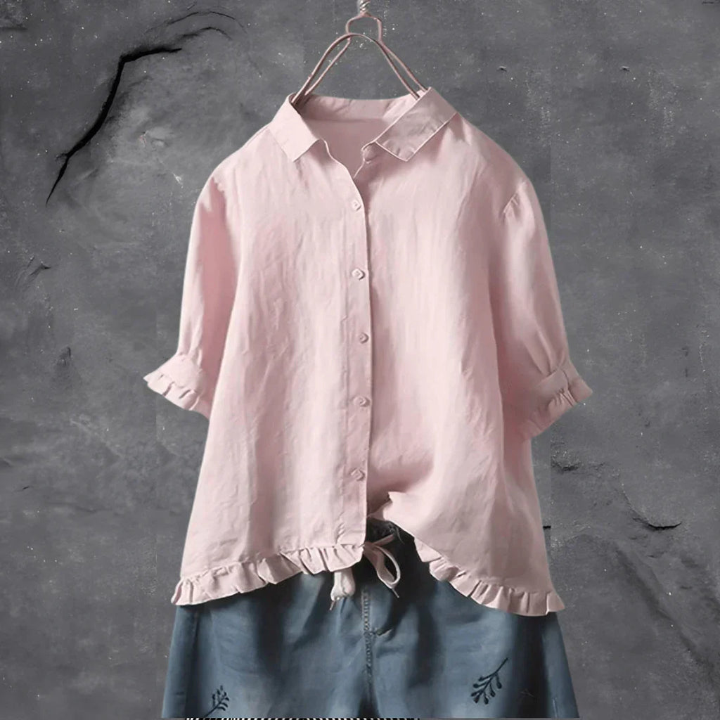 Dinie™ | Elegant cotton blouse with short sleeves