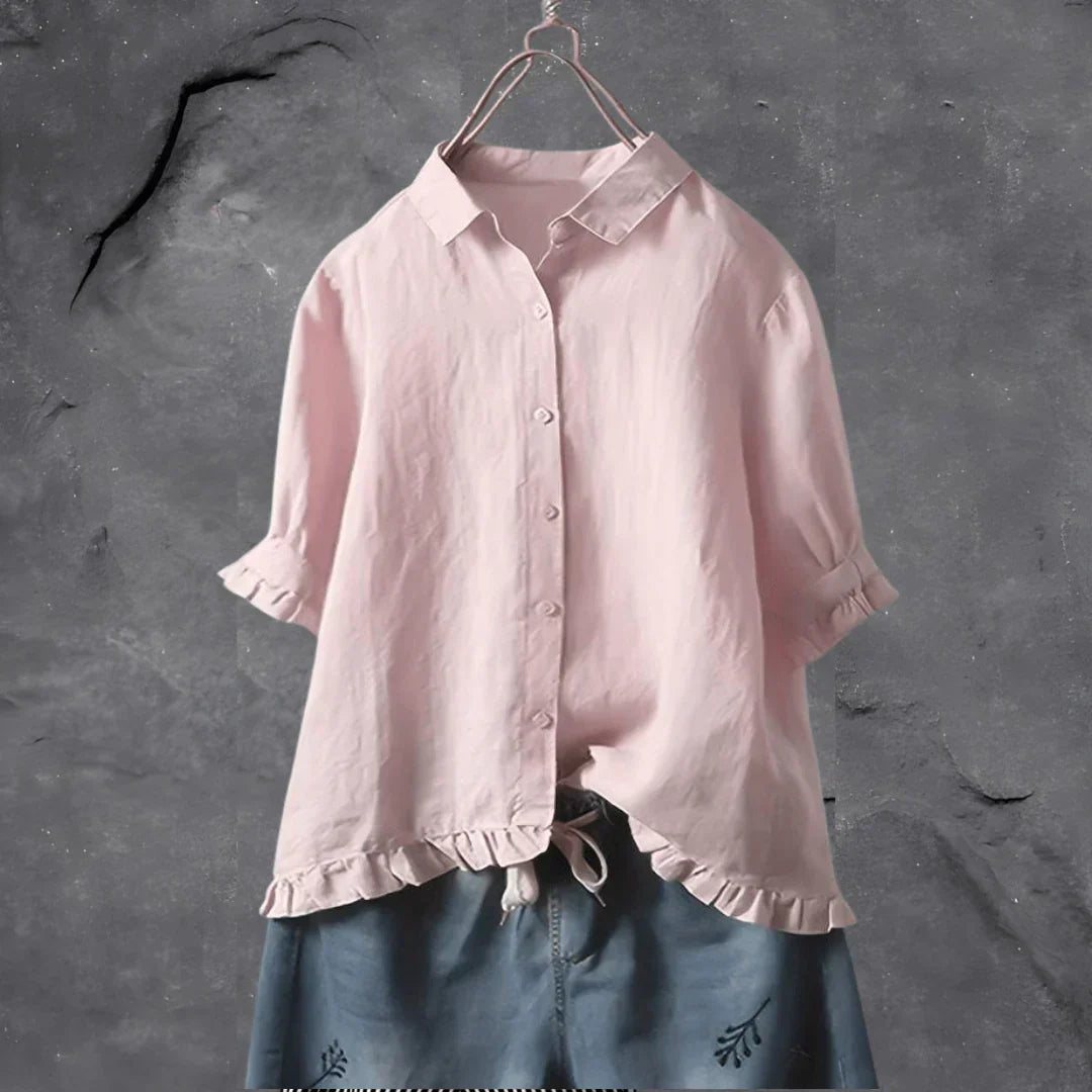 Dinie™ | Elegant cotton blouse with short sleeves
