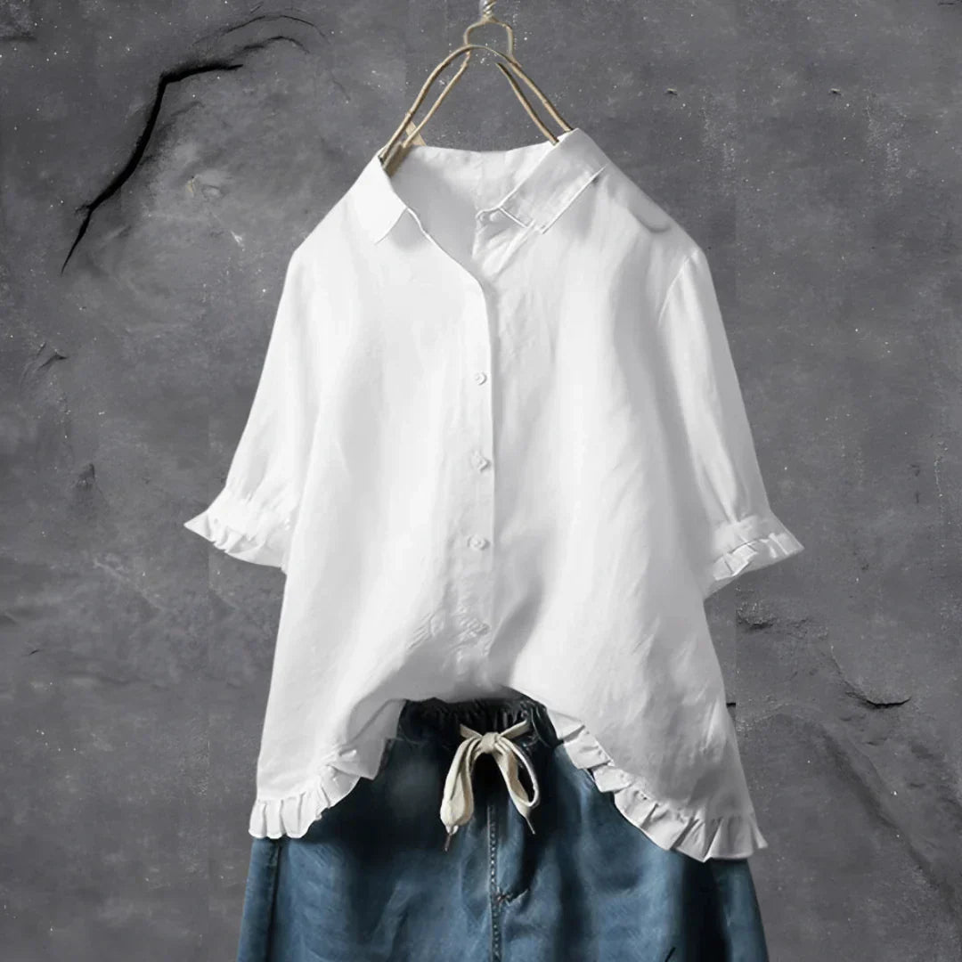 Dinie™ | Elegant cotton blouse with short sleeves