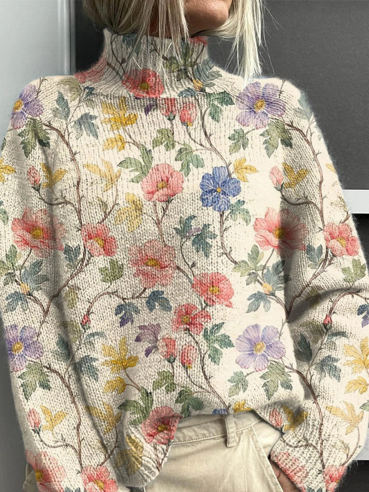 Florence | Joli pull à col roulé fleuri