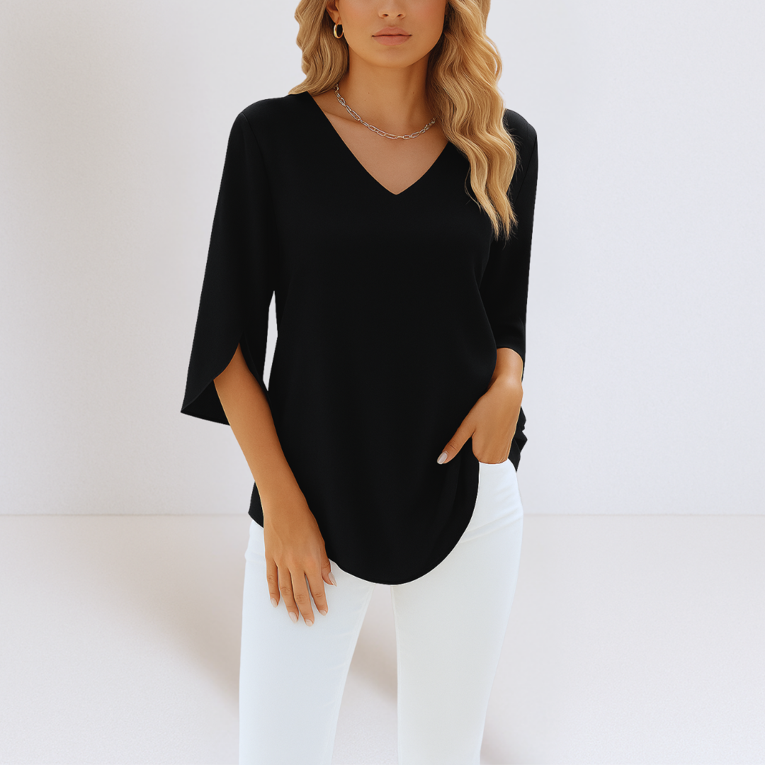 Sophie™ | Elegant blouse with a V-neck and slit sleeves