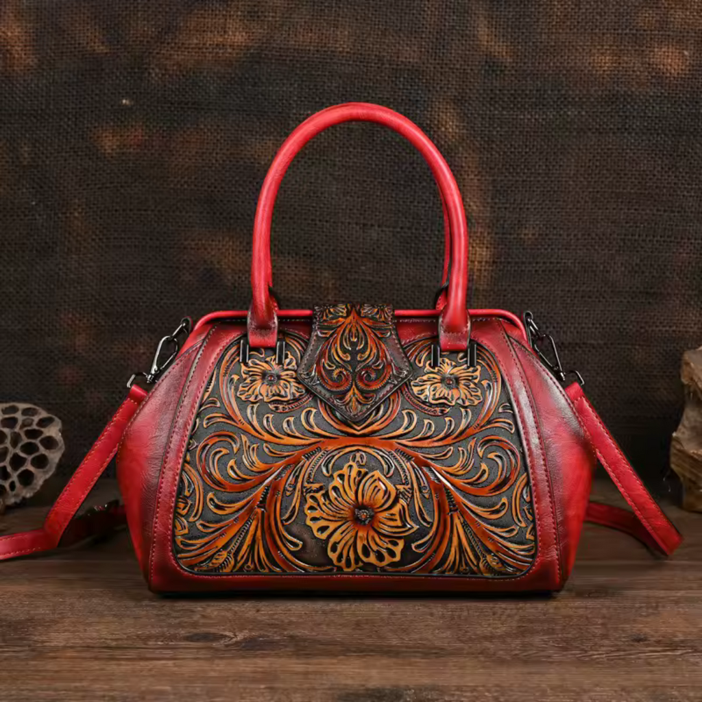 Florina - Sac à main en cuir avec gravure et motif floral