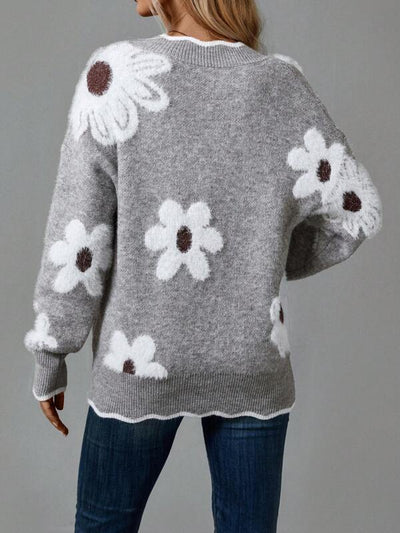 ZORA™ | Elegant floral V-neck sweater