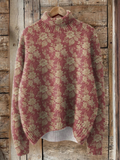 Rose | Pull à col roulé imprimé rose rétro