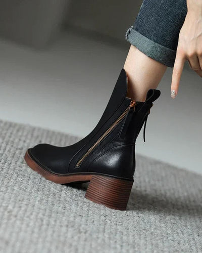 Marie™ | Leather Ankle Boots with Comfort Heels