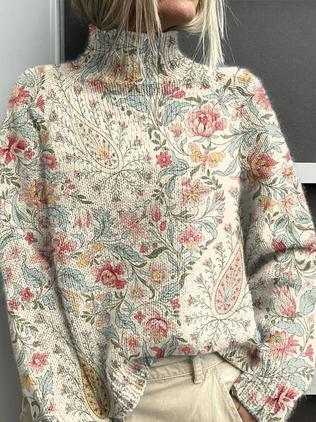 Julia | Pull à col roulé vintage à motifs cachemire
