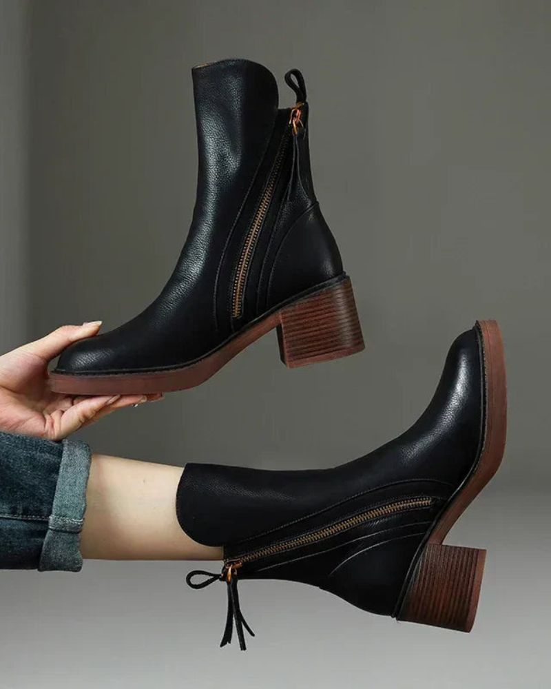Marie™ | Leather Ankle Boots with Comfort Heels