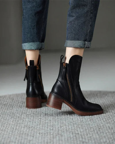 Marie™ | Leather Ankle Boots with Comfort Heels