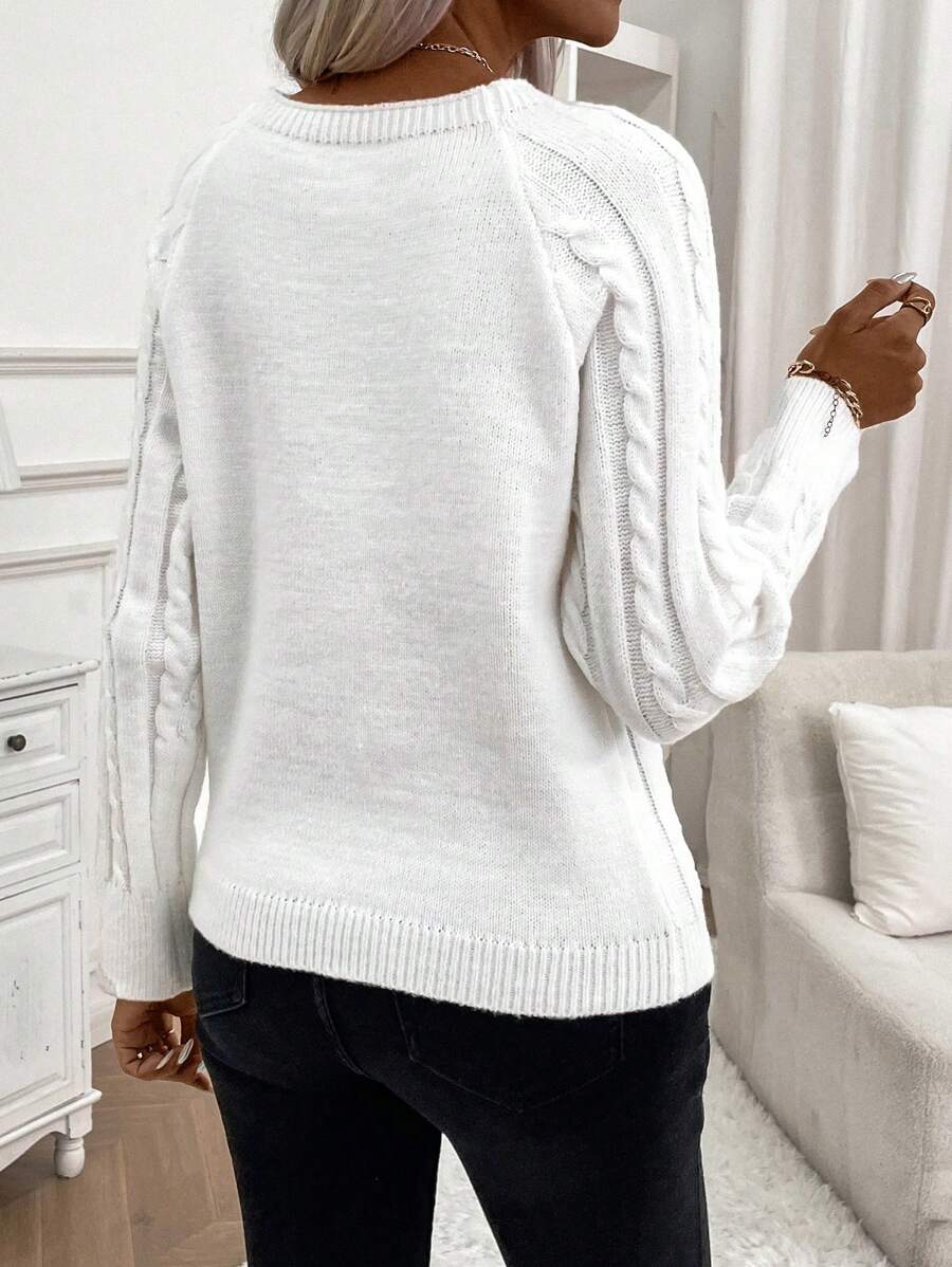 Clara - Button-Detail Cable Knit Jumper 