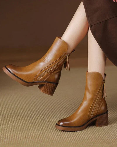 Marie™ | Leather Ankle Boots with Comfort Heels
