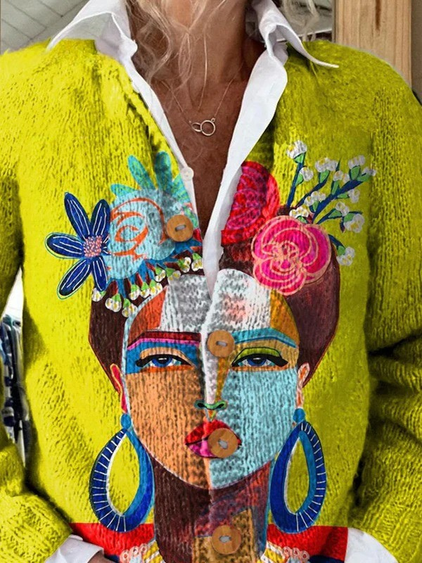 Peinture à l'huile Freda Portrait Art Print | Gilet boutonné