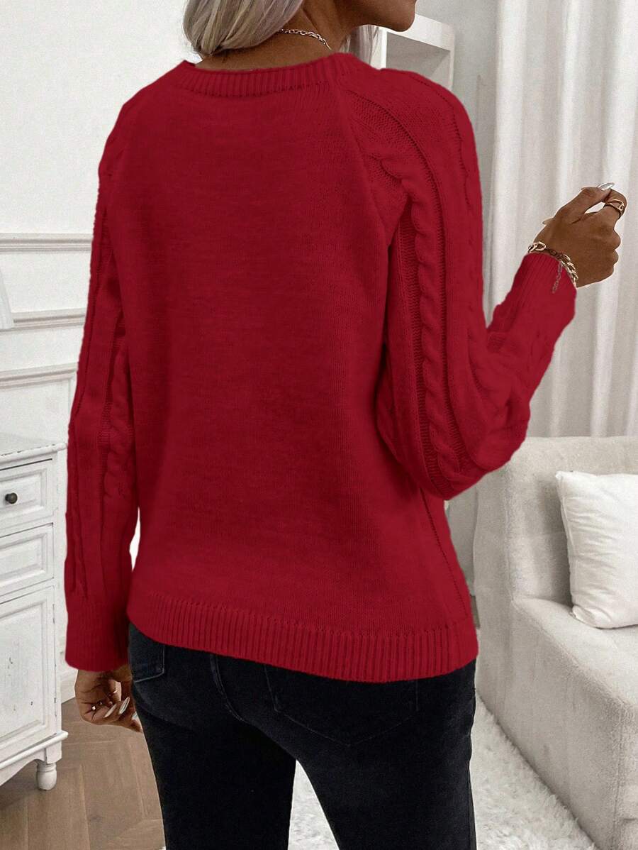 Clara - Button-Detail Cable Knit Jumper 