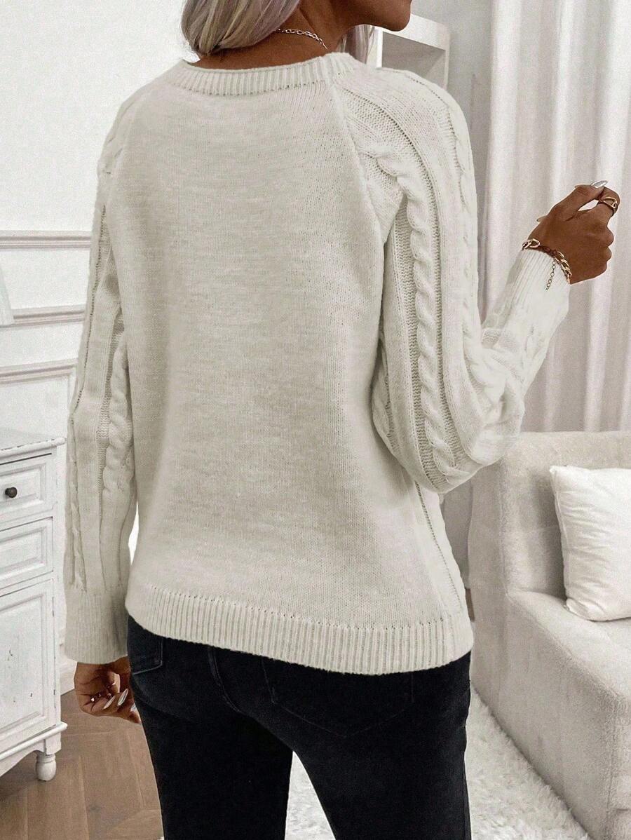 Clara - Button-Detail Cable Knit Jumper 