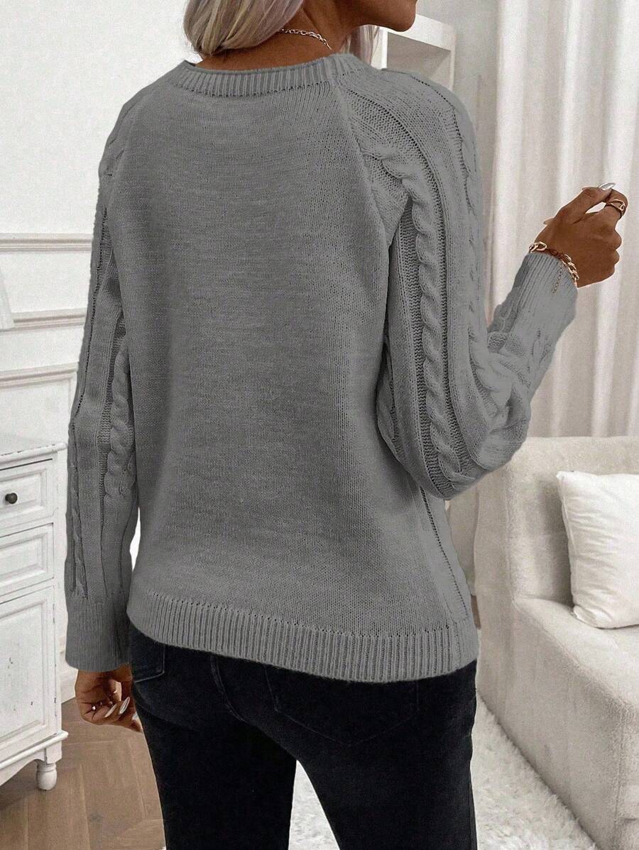 Clara - Button-Detail Cable Knit Jumper 
