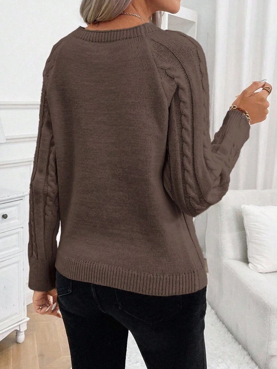Clara - Button-Detail Cable Knit Jumper 