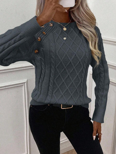 Clara - Button-Detail Cable Knit Jumper 