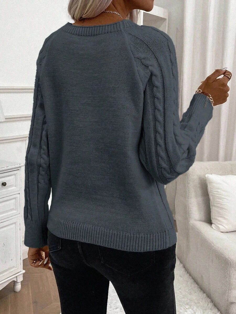 Clara - Button-Detail Cable Knit Jumper 