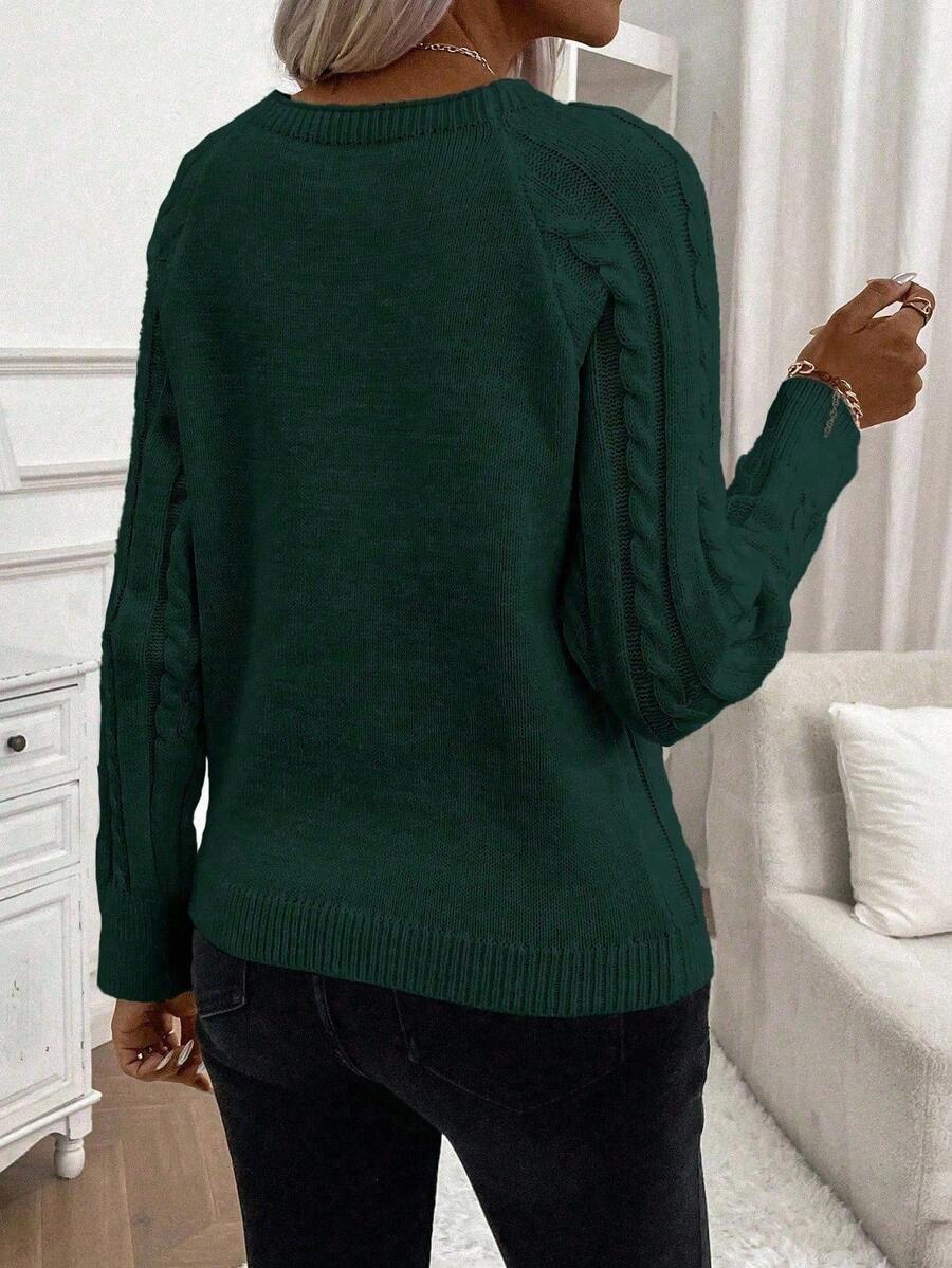 Clara - Button-Detail Cable Knit Jumper 