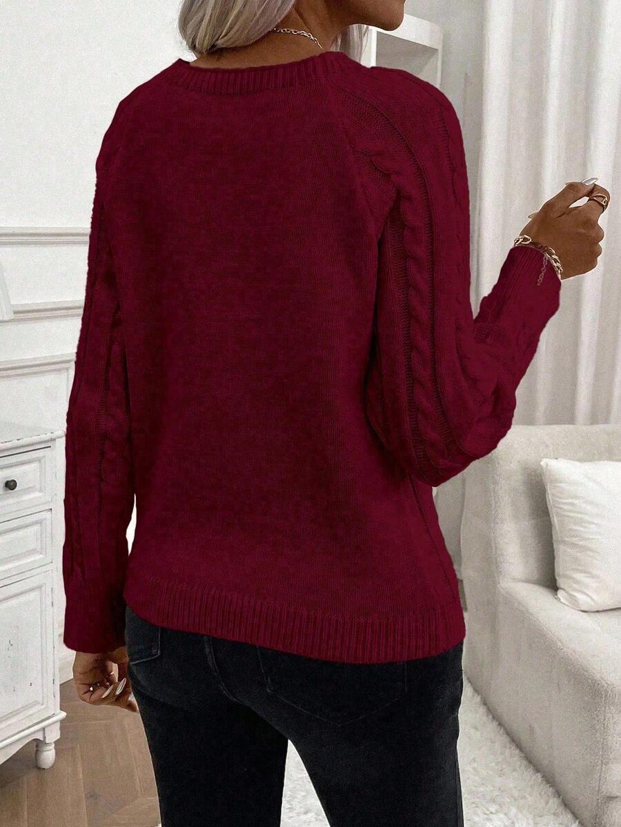Clara - Button-Detail Cable Knit Jumper 