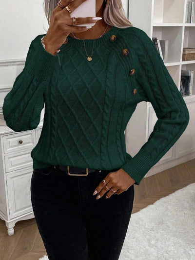 Clara - Button-Detail Cable Knit Jumper 
