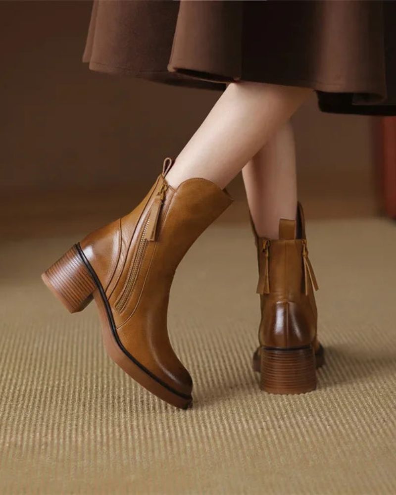 Marie™ | Leather Ankle Boots with Comfort Heels