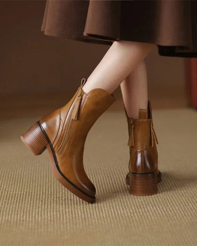 Marie™ | Leather Ankle Boots with Comfort Heels