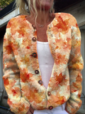 Imprimé d'automne à motif de feuilles d'érable | Gilet boutonné