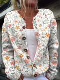 Gilet boutonné à imprimé de petites fleurs mignonnes et fraîches