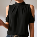 Inge™ | Black pleated blouse with slit sleeves