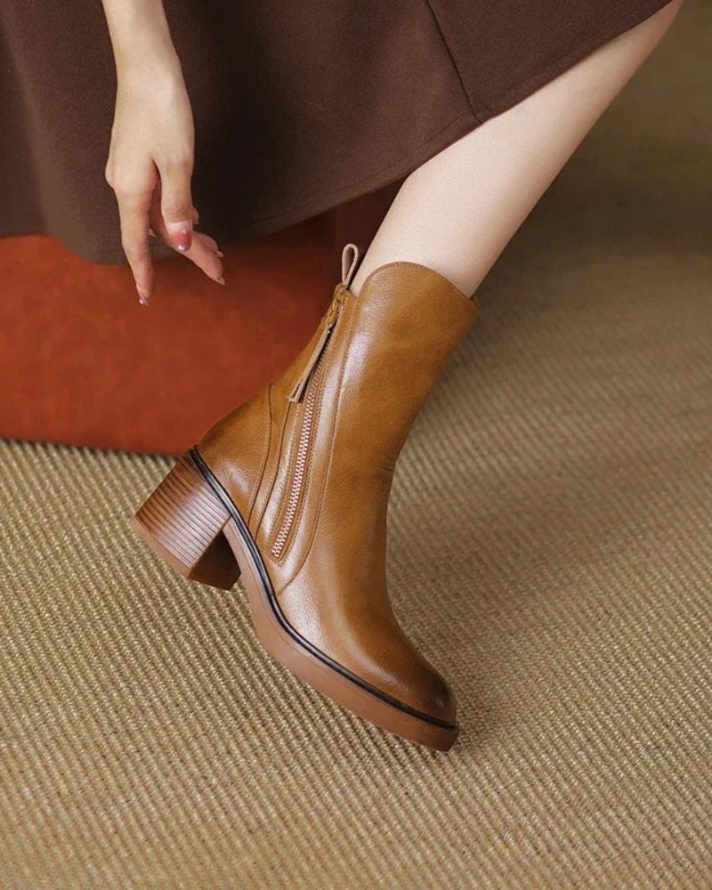 Marie™ | Leather Ankle Boots with Comfort Heels