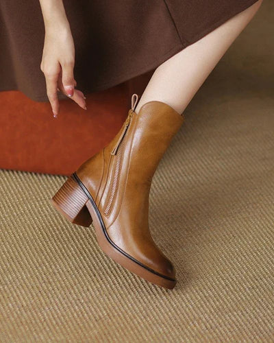 Marie™ | Leather Ankle Boots with Comfort Heels