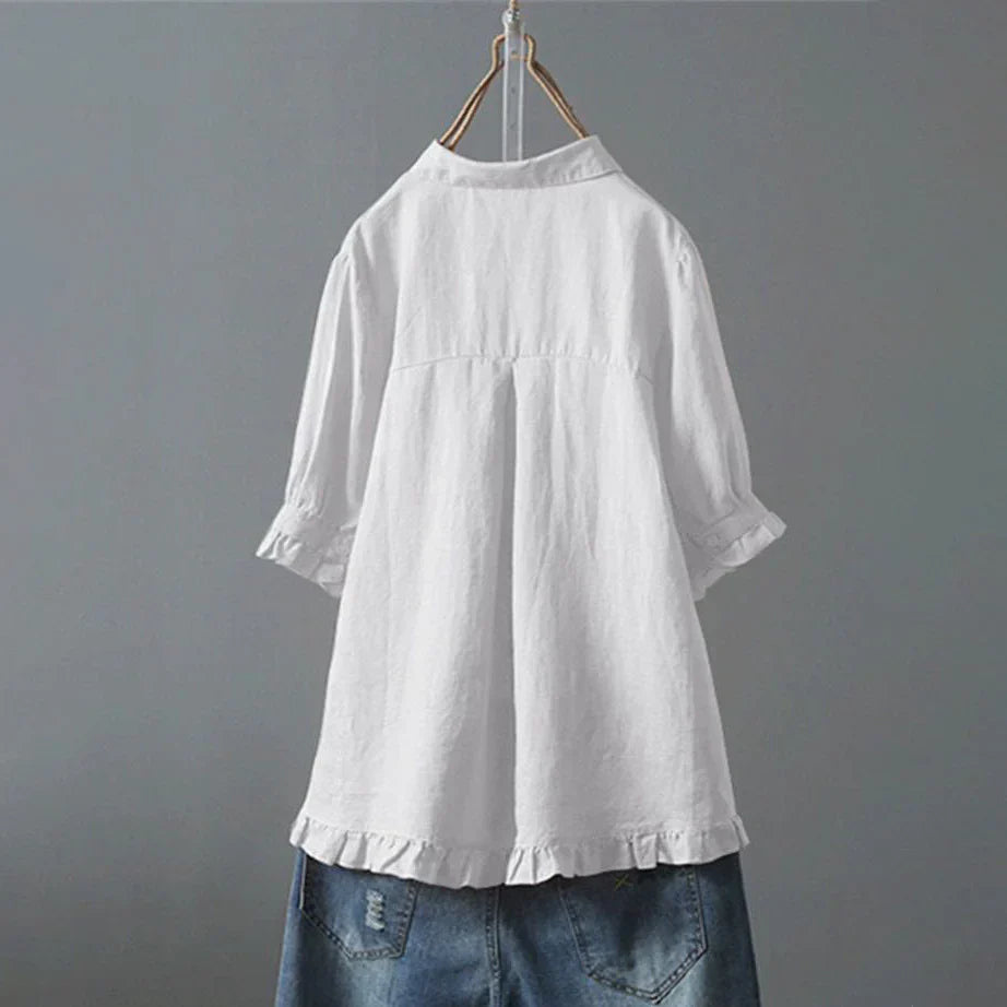 Dinie™ | Elegant cotton blouse with short sleeves