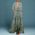 Hazel™ | Floral Maxi Dress with Belt and V-Neck