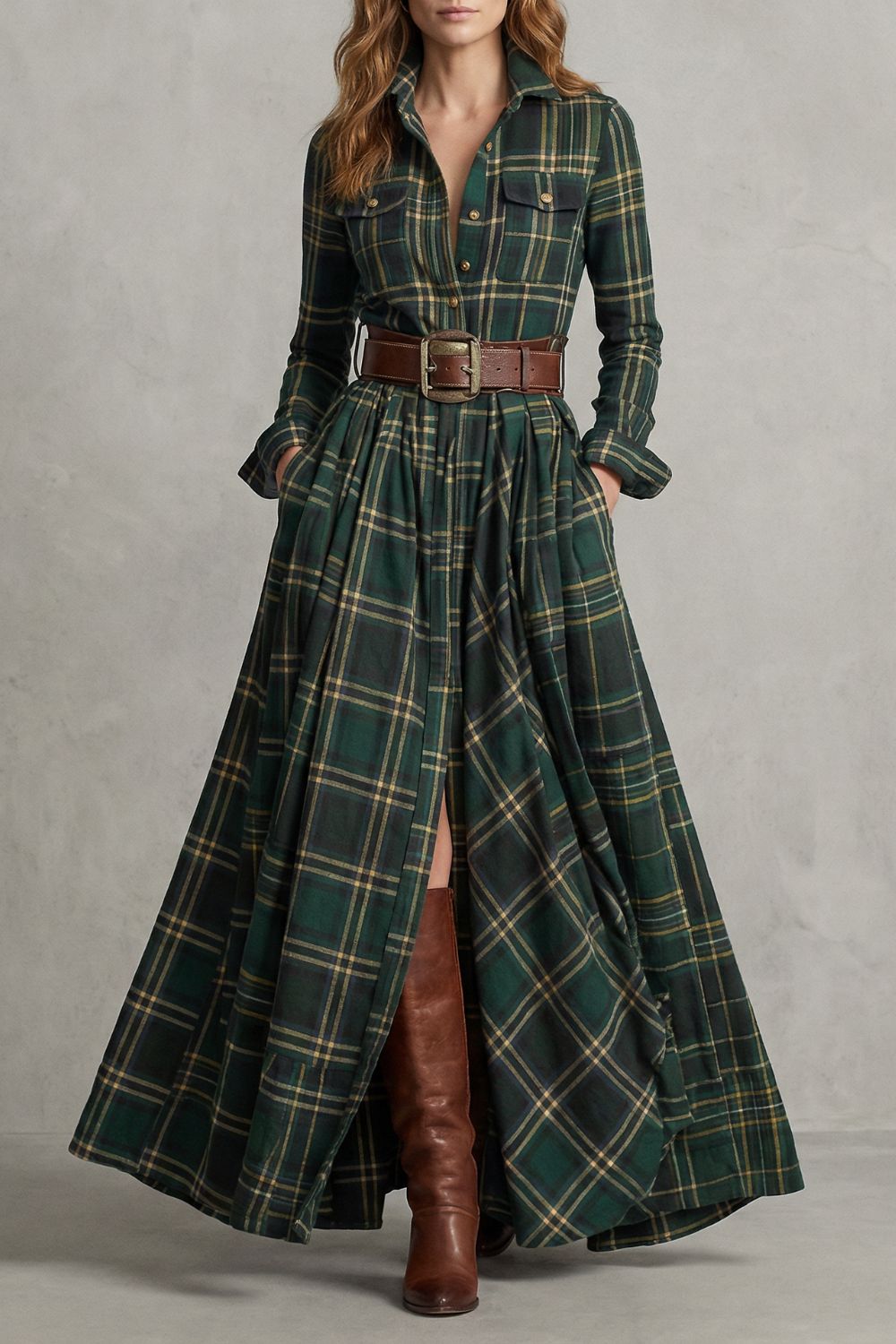 Velerine – Charme des Highlands – Robe-chemise longue à carreaux (ceinture incluse)