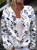 Pull cardigan boutonné à imprimé floral vintage