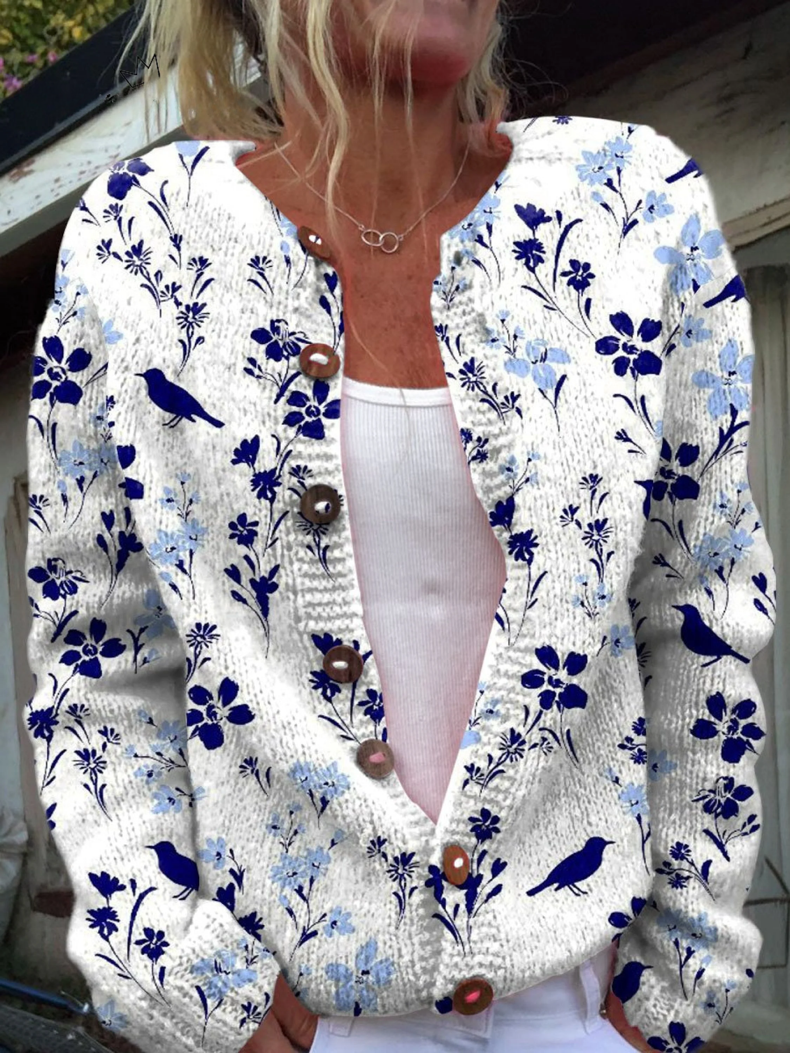 Pull cardigan boutonné à imprimé floral vintage