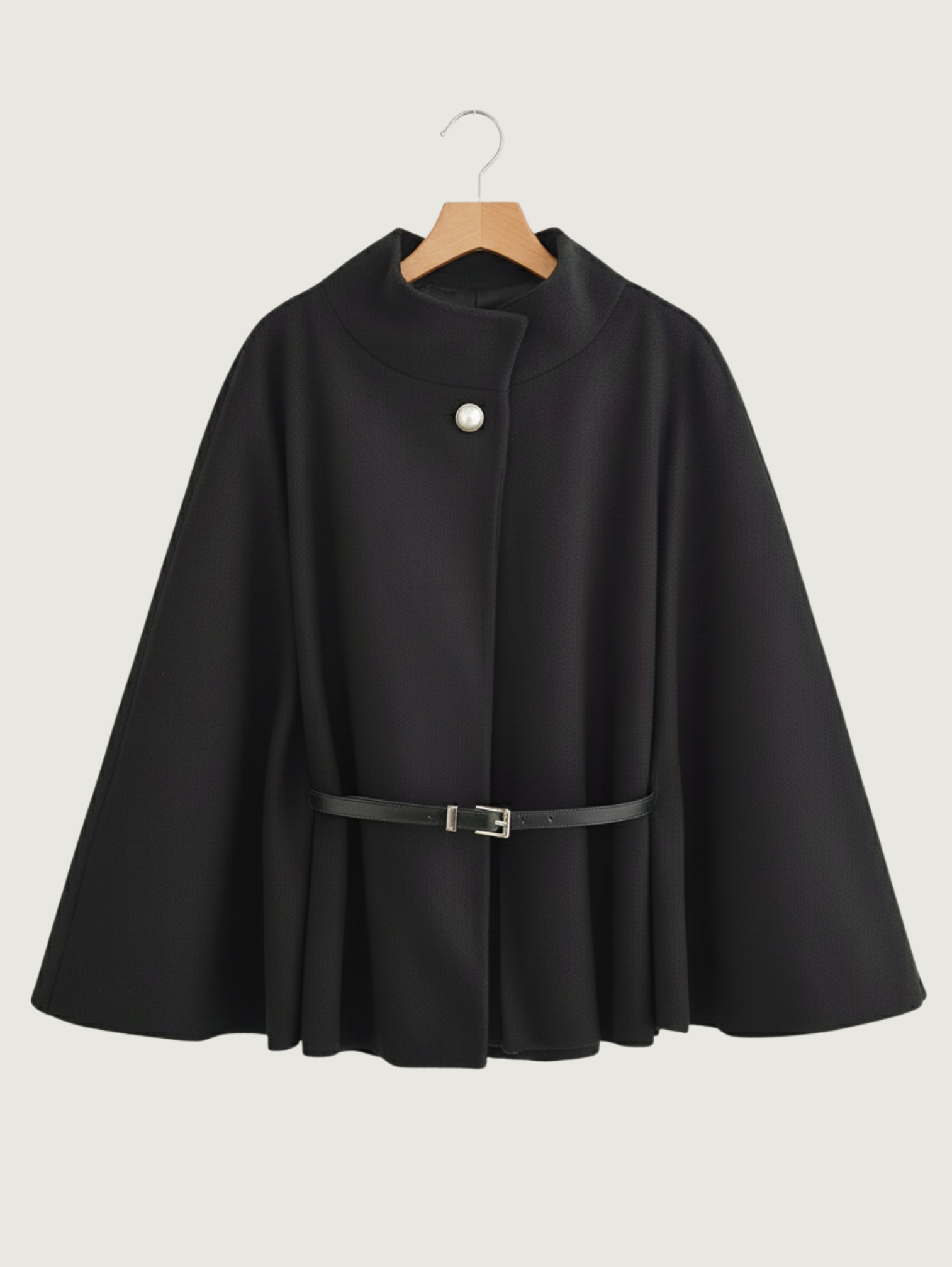 Poncho cape ceinturée en laine mélangée