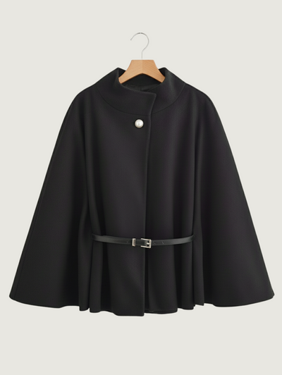 Wool Blend Belted Poncho Cape