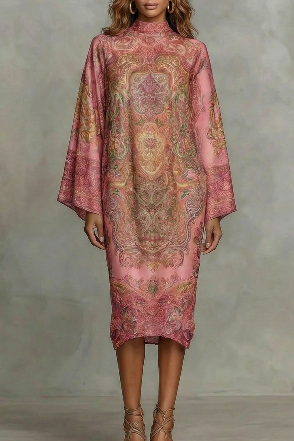 Marélienne – Robe kimono midi à motif floral baroque