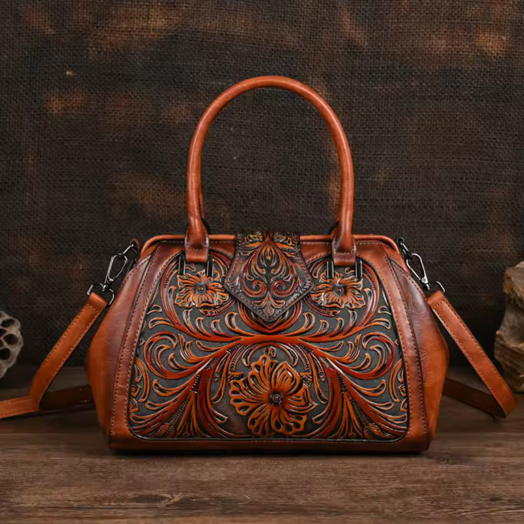 Florina - Sac à main en cuir avec gravure et motif floral