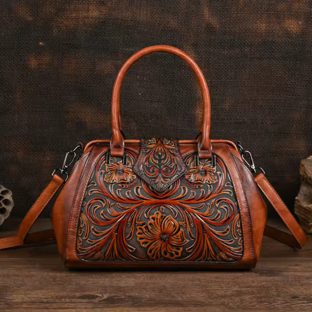 Florina - Sac à main en cuir avec gravure et motif floral