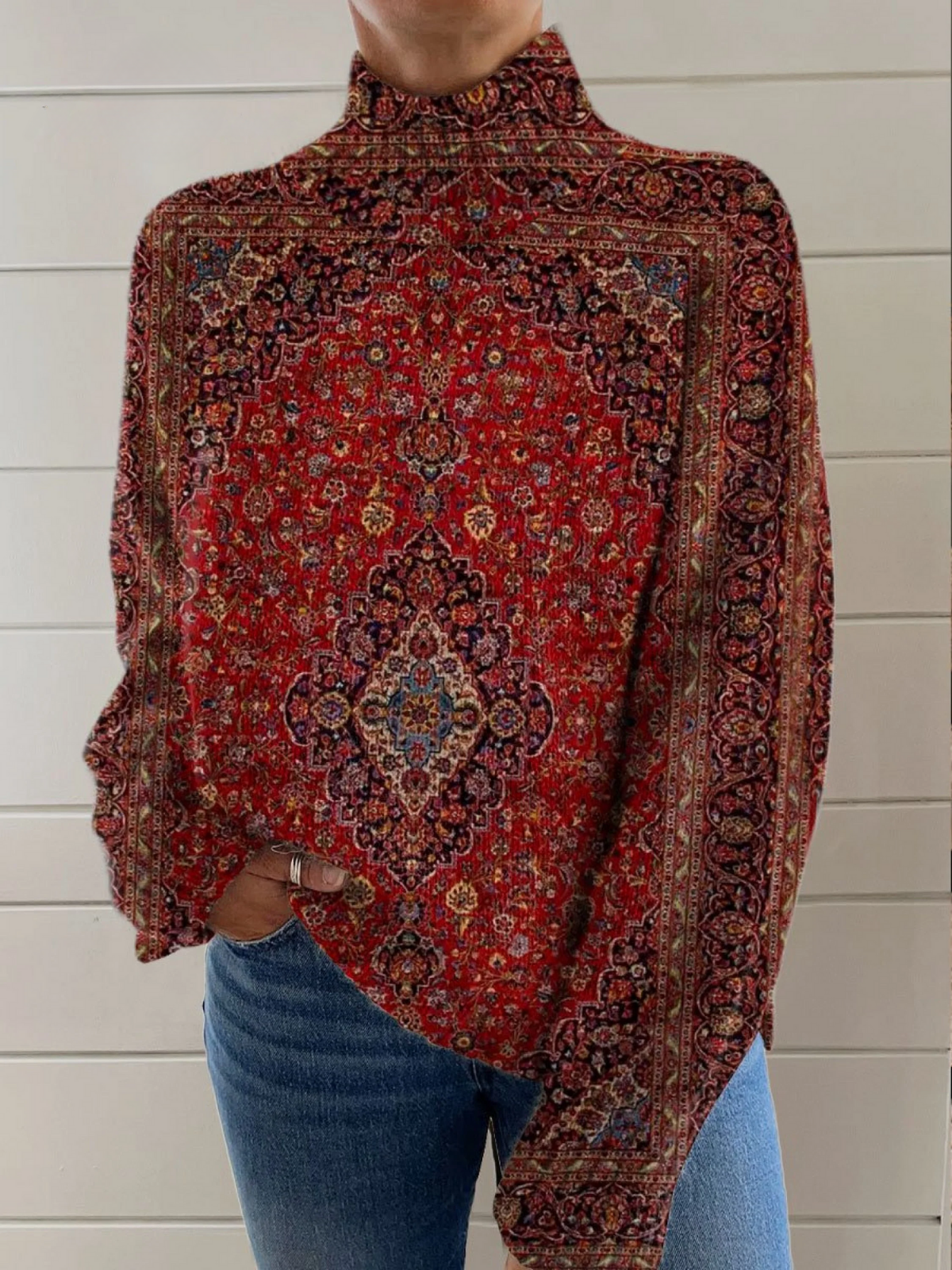 Lydia | Pull à col roulé imprimé vintage
