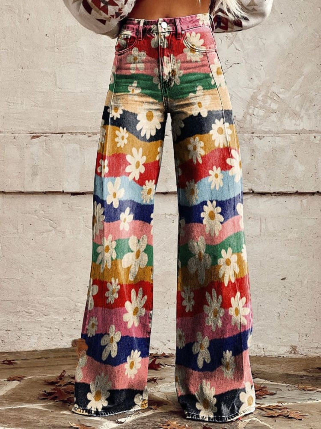 Savannah | Pantalon évasé taille haute à imprimé floral rétro