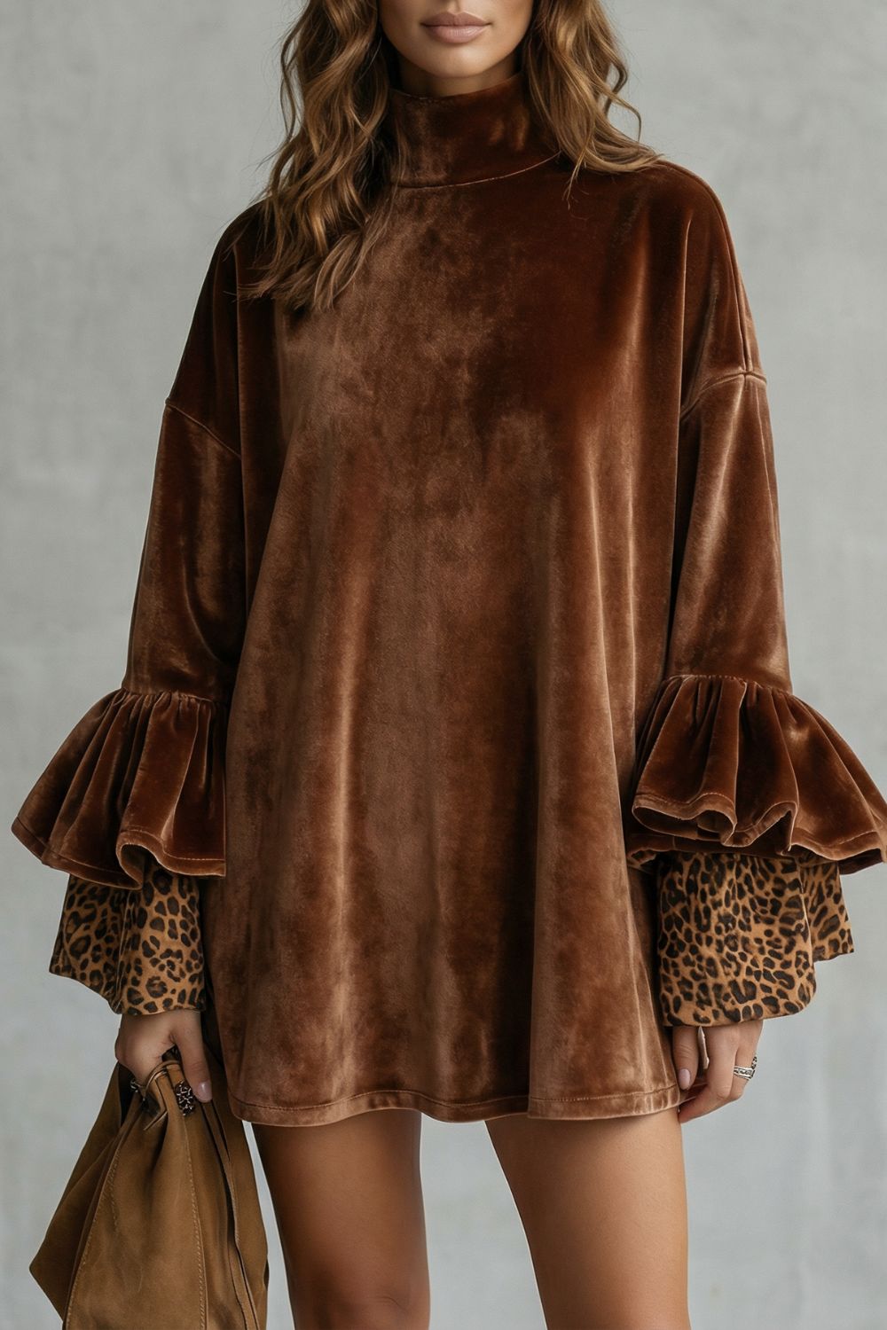 Robe courte en velours Velanique – Manches à volants