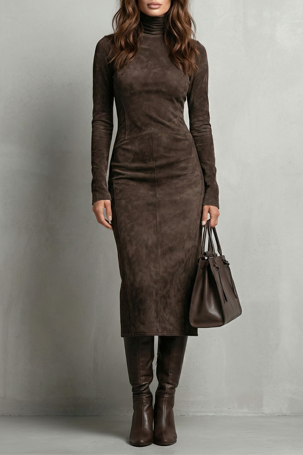 Levrène – Robe midi à col roulé effet daim sculpté
