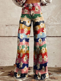 Savannah | Pantalon évasé taille haute à imprimé floral rétro