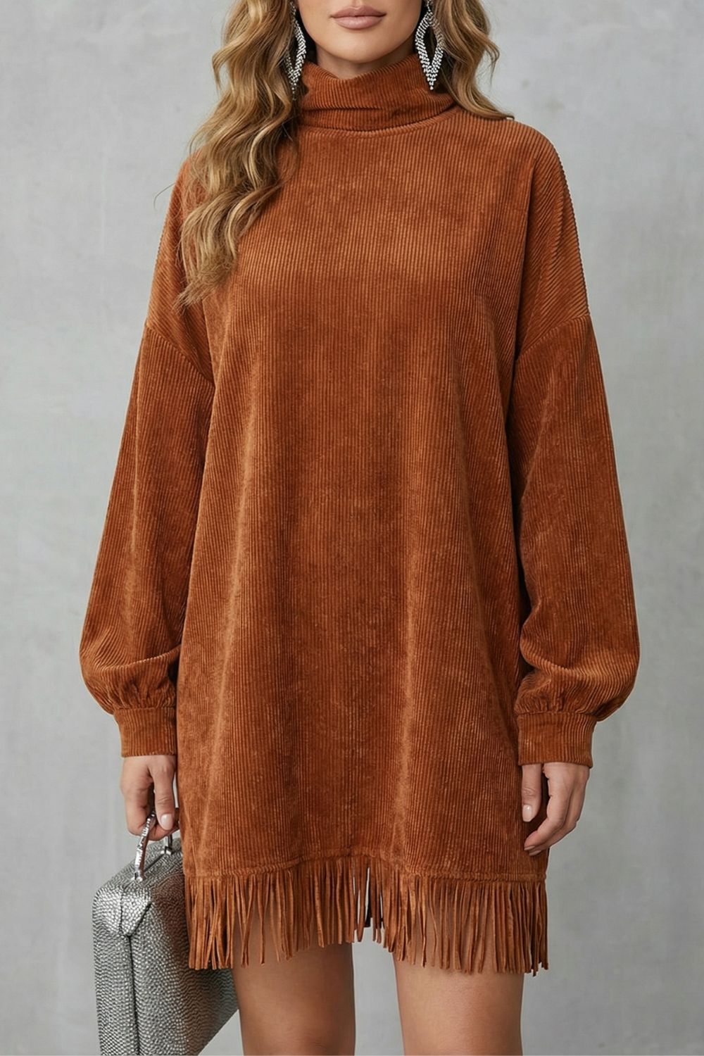 Castellaine - Robe mini à franges et col roulé
