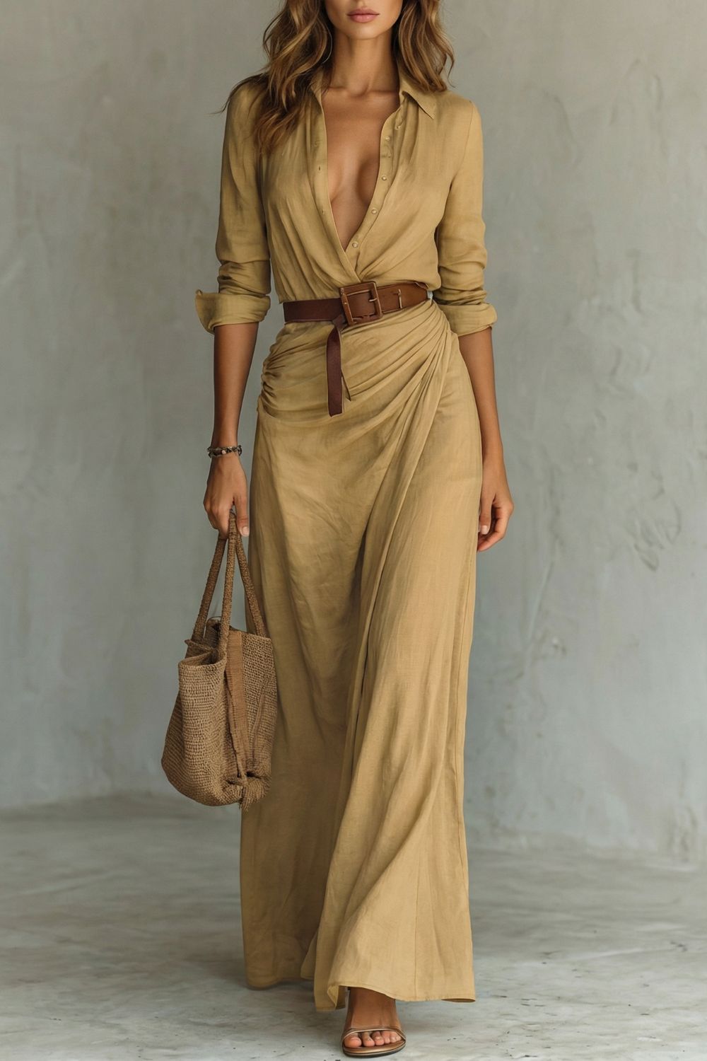 Azura – Robe portefeuille boutonnée – Robe longue ceinturée