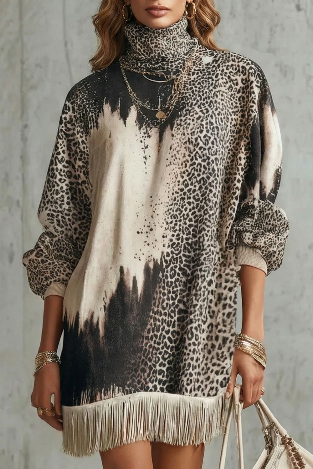 Robe courte léopard Solenne - Ourlet à franges